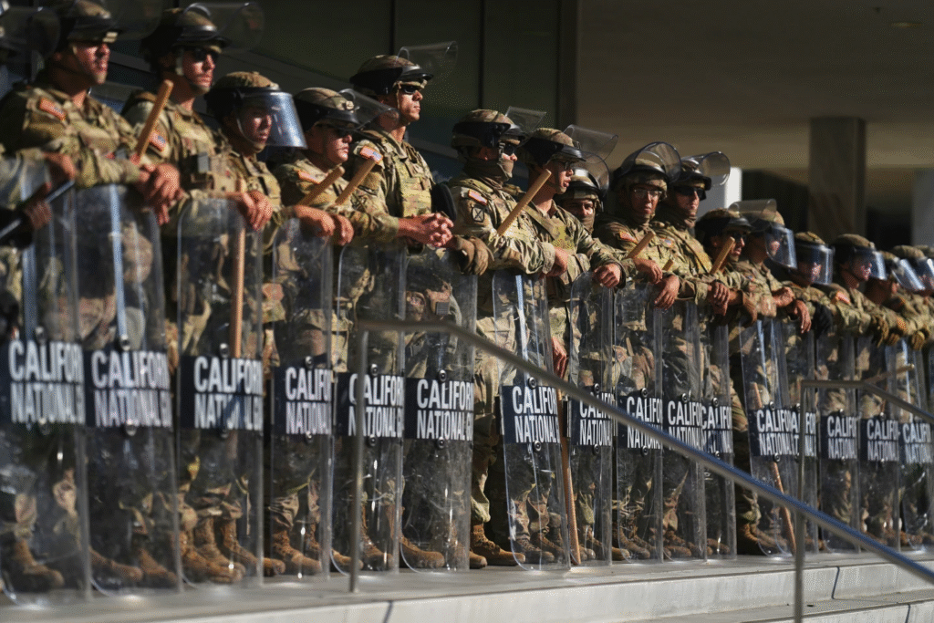 California National Guard are positioned at the federal building