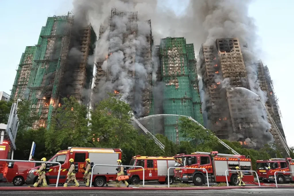 Fire engulfs high-rise residential buildings at the Wang Fuk Court complex in Hong Kong, China, on Wednesday, November 26.