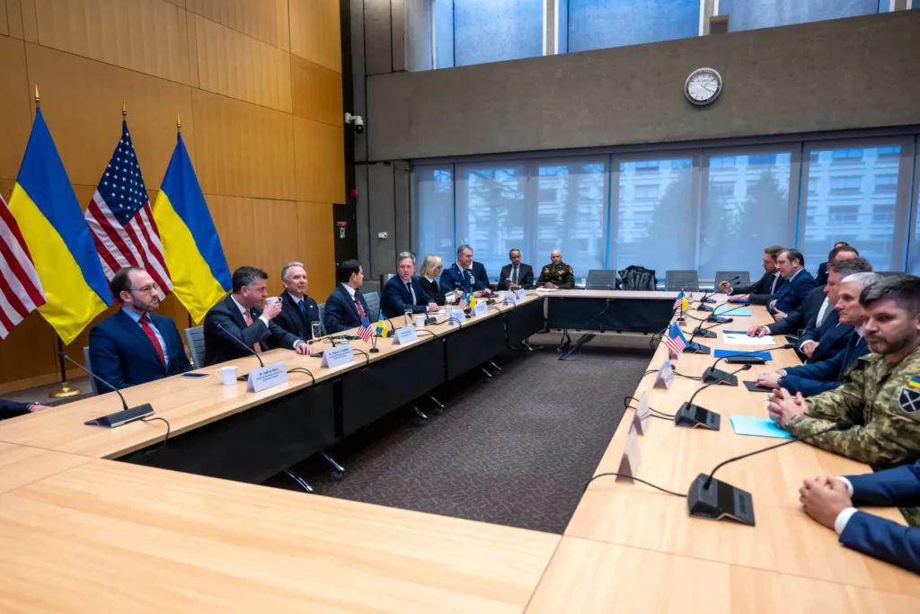 US presidential envoy Steve Witkoff and US Secretary of State Marco Rubio at the beginning of talks with the Ukrainian delegation at the US Permanent Mission in Geneva, Switzerland