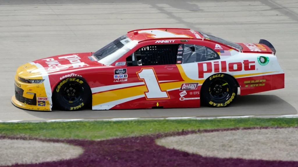 Driver Michael Annett competes during a NASCAR Xfinity Series auto race in Lebanon, Tenn