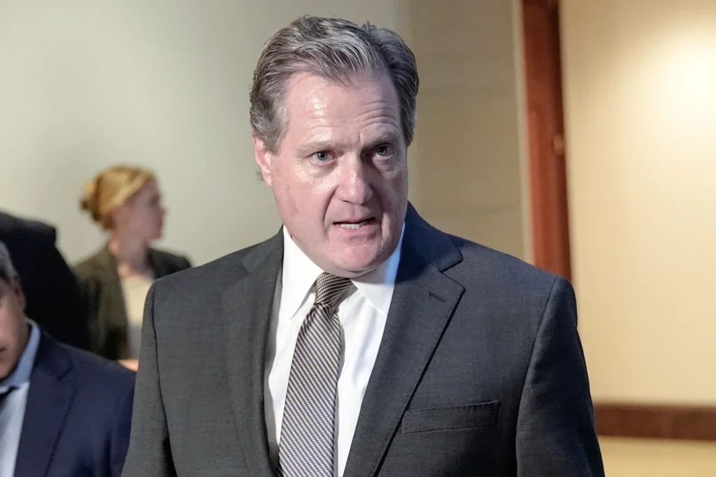 House Intelligence Chair Mike Turner, R-Ohio, speaks with reporters on Capitol Hill, Feb. 15, 2024, in Washington