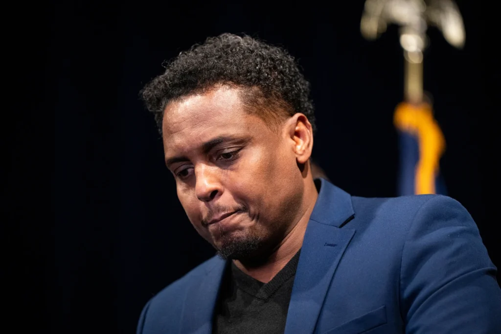 Minneapolis City Council member Jamal Osman speaks during a news conference addressing the media