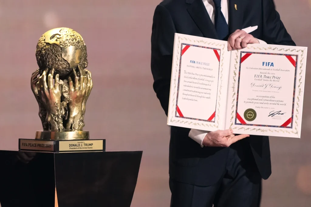 FIFA President Gianni Infantino awarded President Donald Trump with FIFA Peace Prize during the draw for the 2026 soccer World Cup at the Kennedy Center in Washington