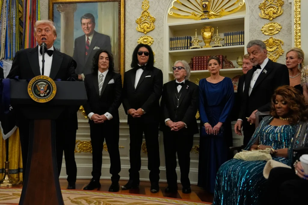 President Donald Trump speaks at a Kennedy Center Honors reception at the State Department, in Washington