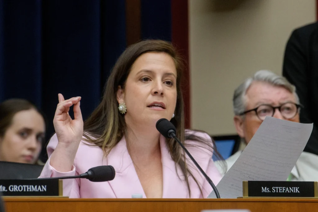 Rep. Elise Stefanik questions the panel of witnesses during a House Committee on Education and Workforce Committee hearing on Capitol Hill in Washington