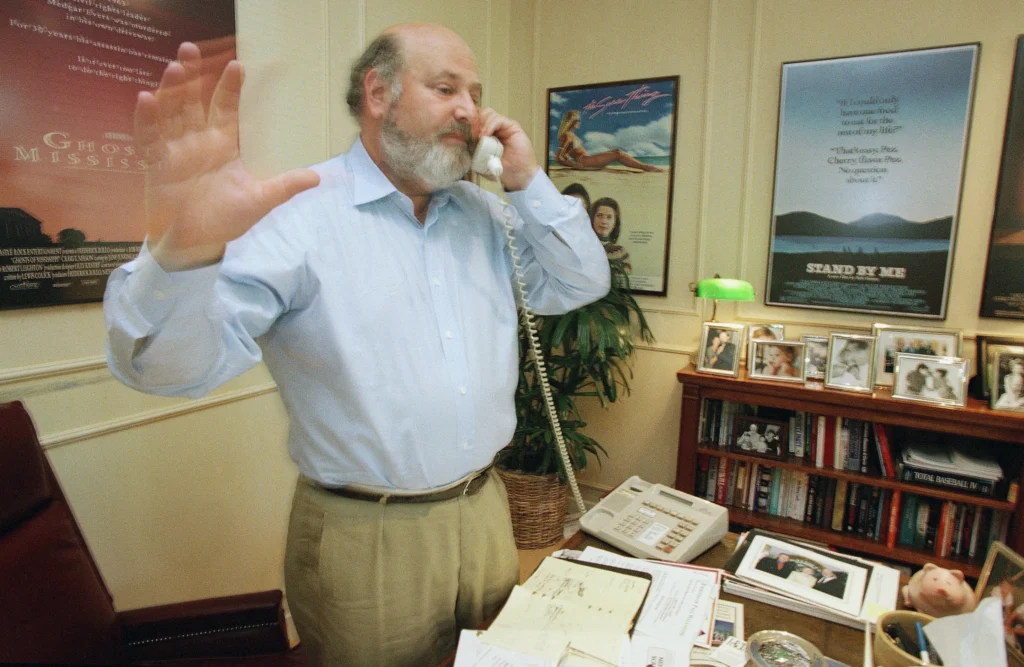Rob Reiner talks on the phone at his office at Castle Rock Enterprises, seeking donations for anti-smoking campaigns, July 29, 1988, in Beverly Hills, Calif